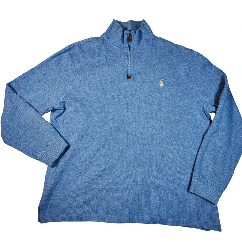 Polo Ralph Lauren‎ Men's Blue 1/4 Zip Pullover Sweater Embroidered Pony XL Mint